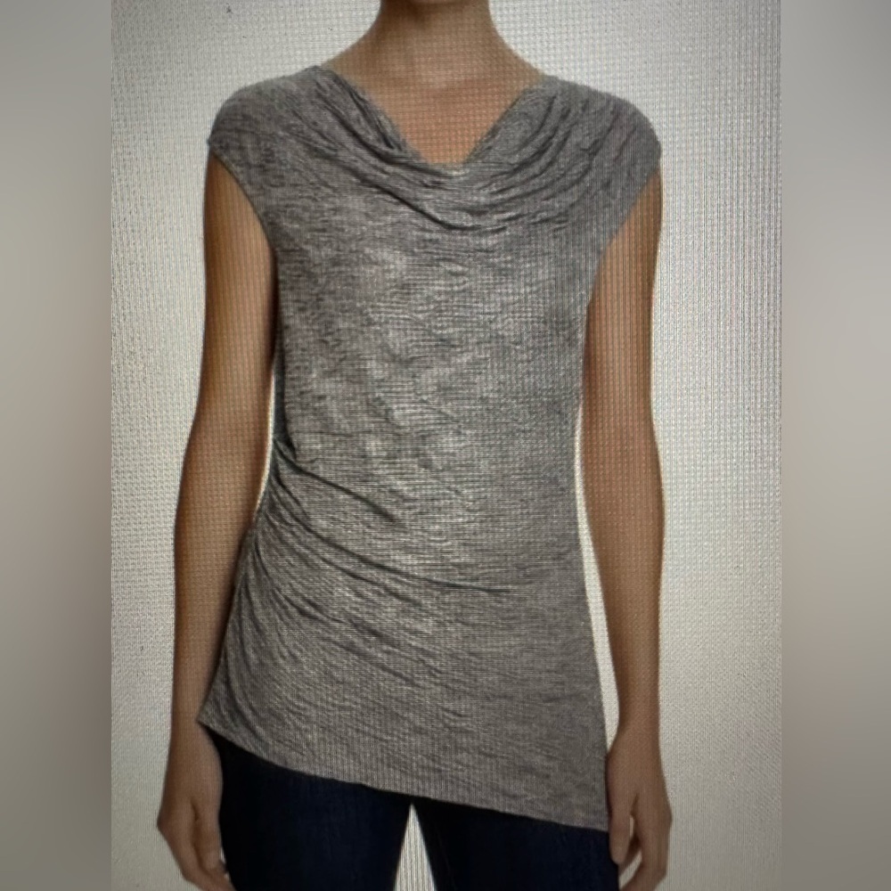Calvin Klein Women’s Metallic Silver Textured Cowl Neck Hem Top Large - Picture 1 of 7